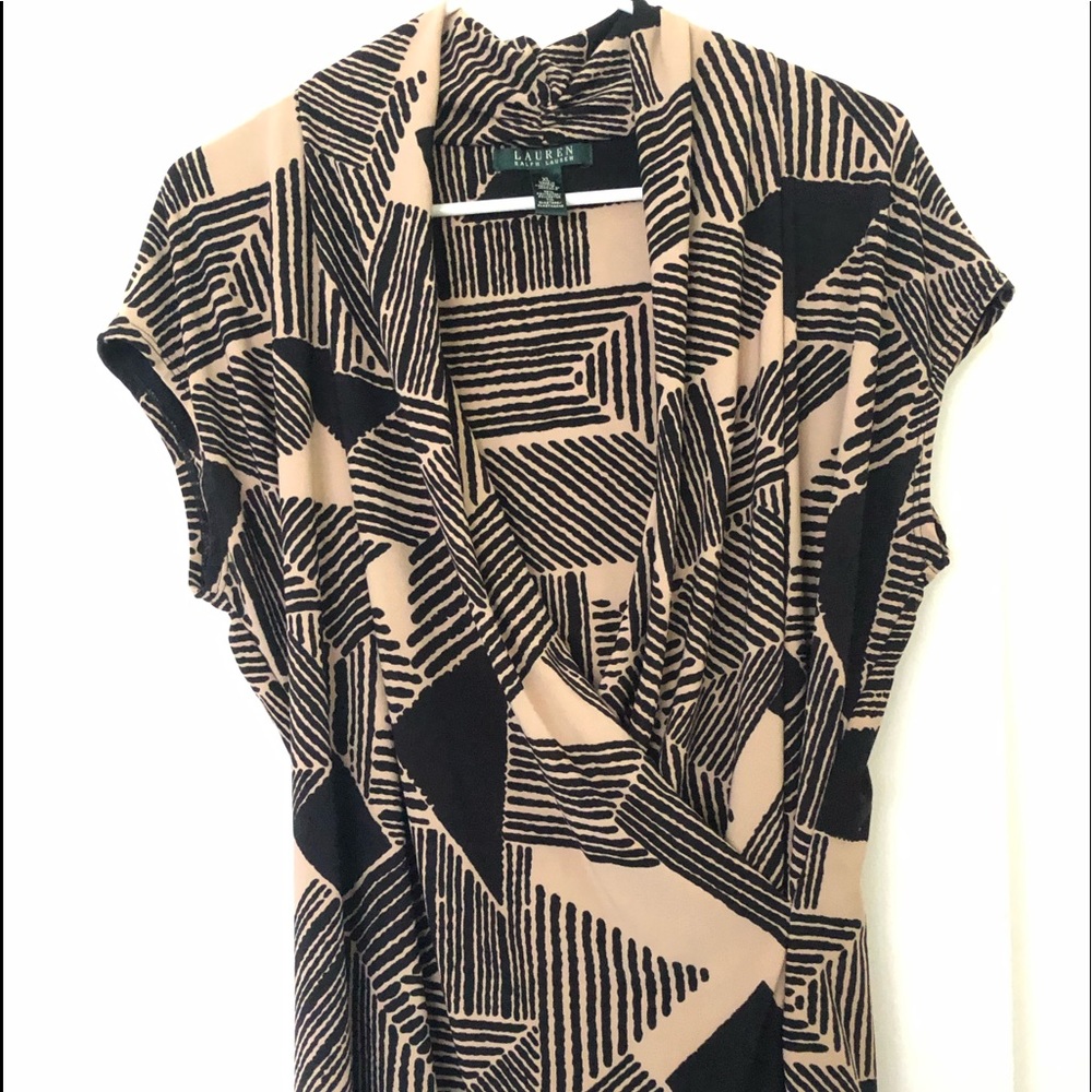 Ralph Lauren Black and Tan Cap Sleeve Wrap Blouse